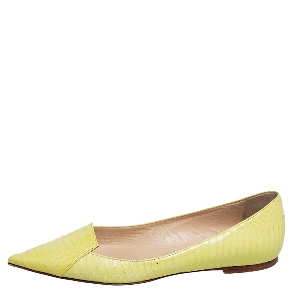 

Jimmy Choo Yellow Python Attila Pointed Toe Flats Size