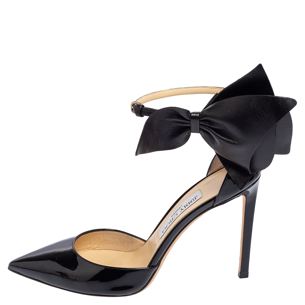 

Jimmy Choo Black Patent Leather Kelley Bow Sandals Size