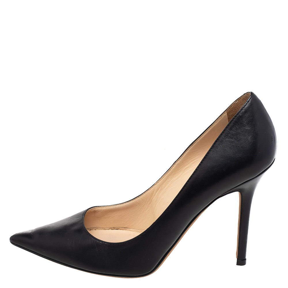 

Jimmy Choo Black Leather Pointed Toe Pumps Size