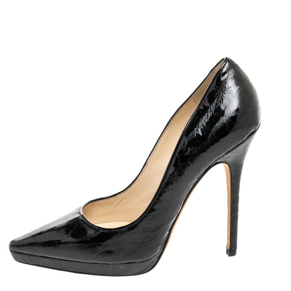 

Jimmy Choo Black Textured Patent Leather Aude Pointed Toe Pumps Size