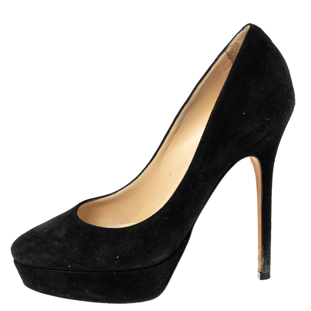 

Jimmy Choo Black Suede Leather Cosmic Platform Pumps Size