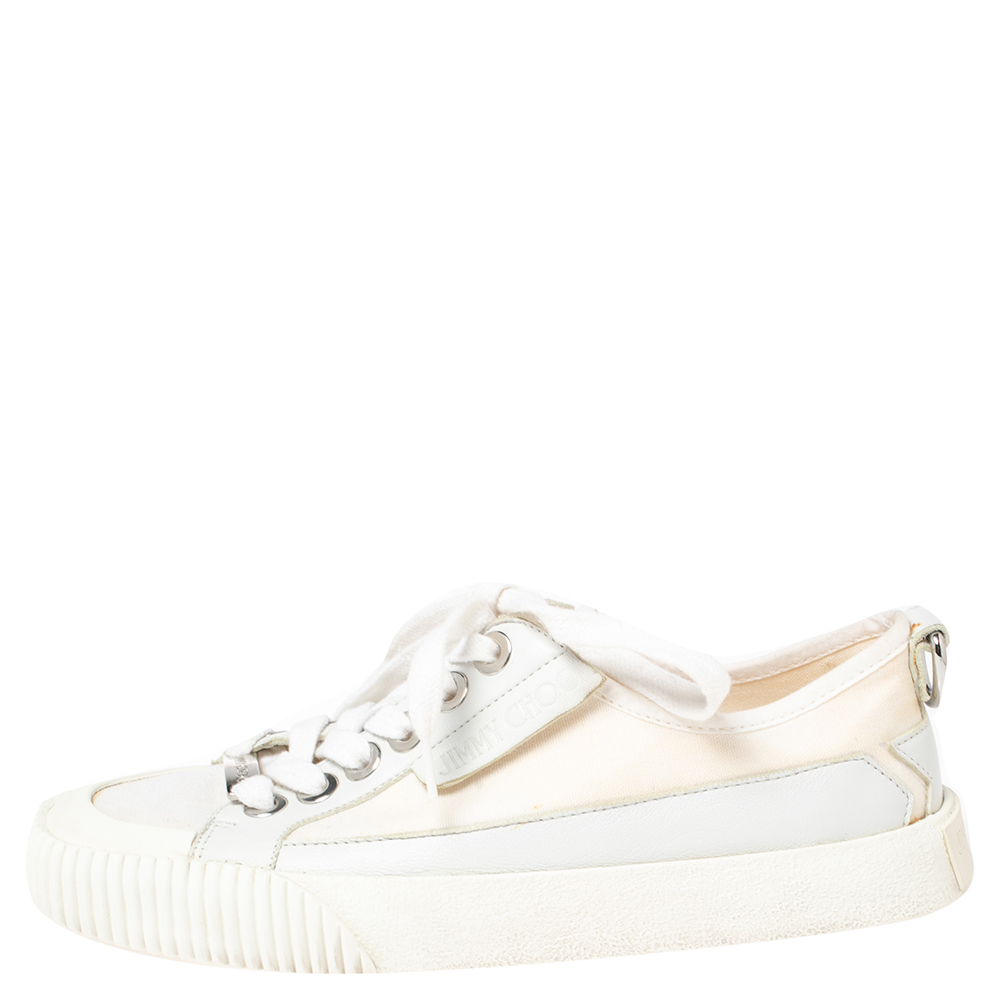 

Jimmy Choo Cream Canvas Low Top Sneakers Size