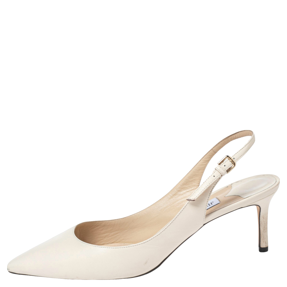 

Jimmy Choo Off White Leather Erin Slingback Pumps Size