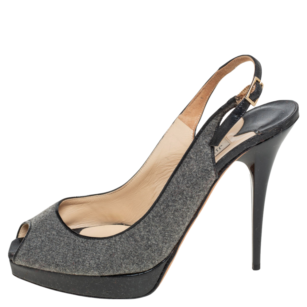 

Jimmy Choo Grey Wool Blend Peep Toe Slingback Sandals Size