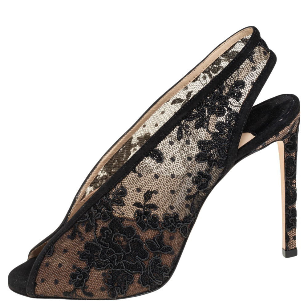 

Jimmy Choo Black Lace And Net Slingback Sandals Size