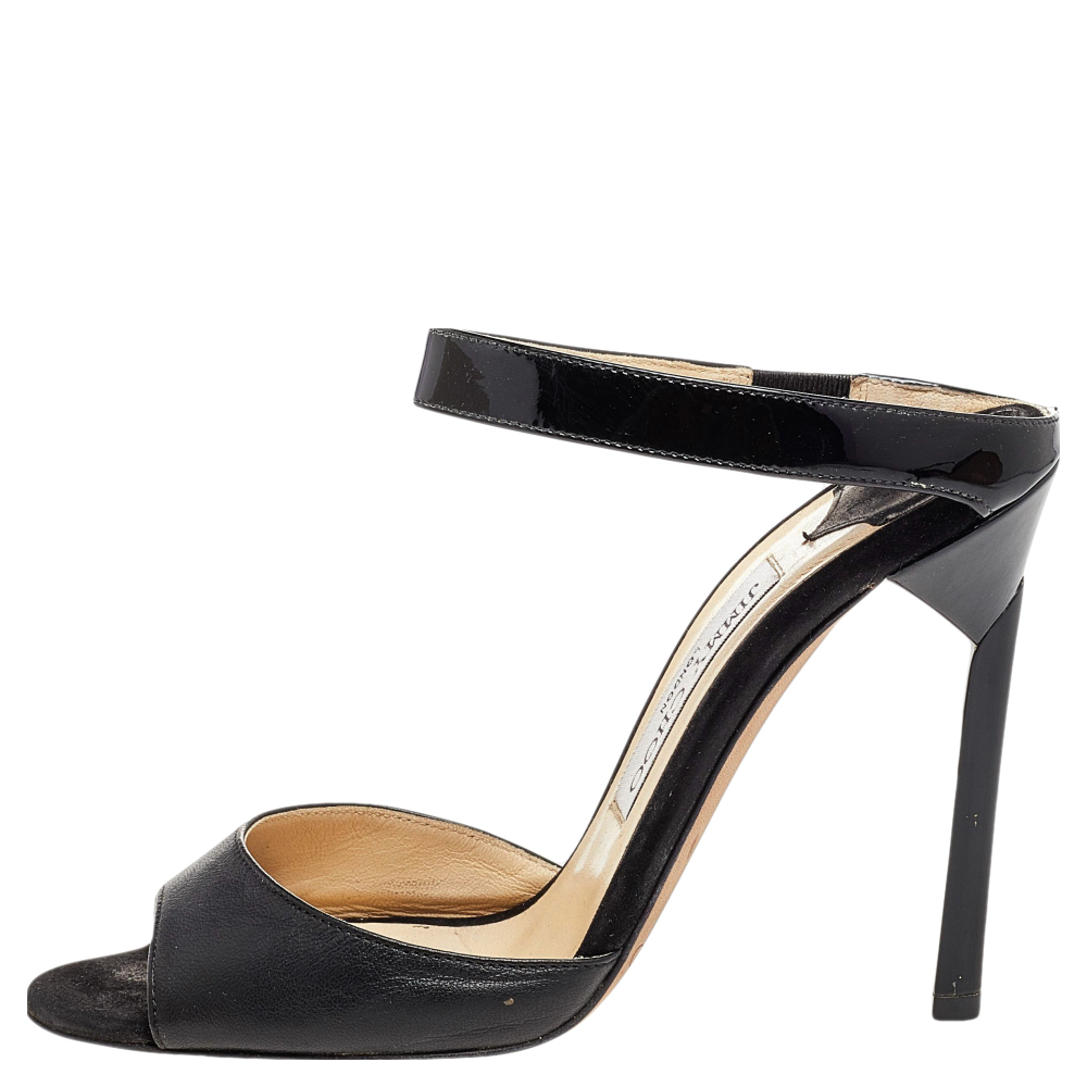 

Jimmy Choo Black Leather Ankle Strap Sandals Size