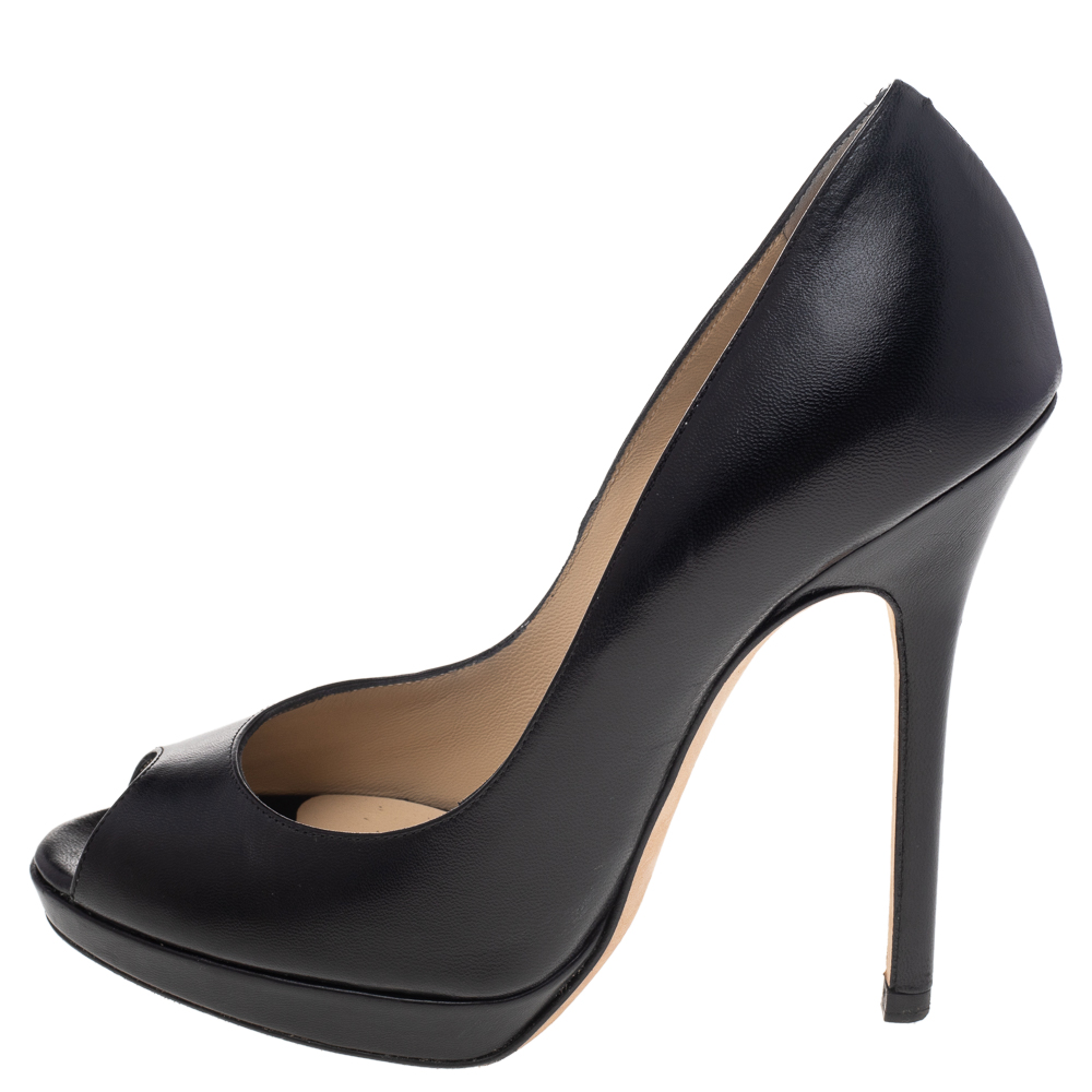 

Jimmy Choo Black Leather Peep Toe Pumps Size