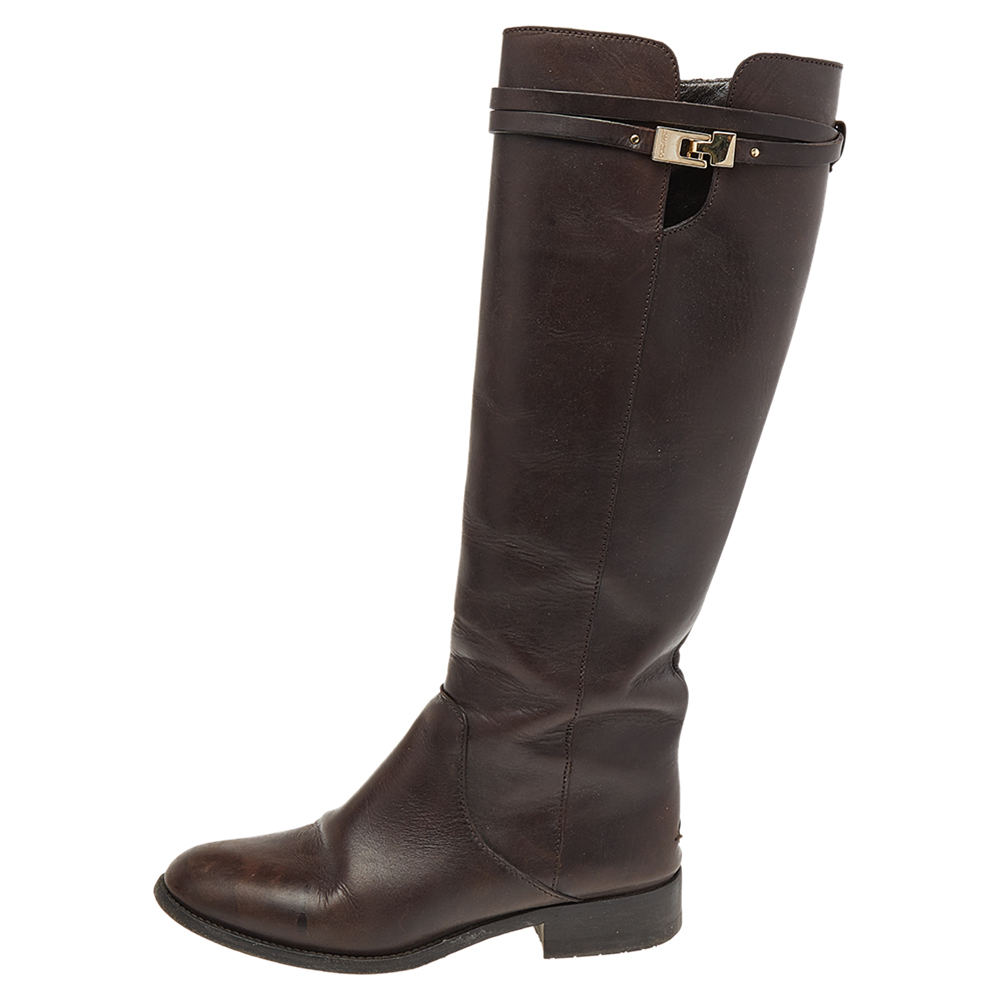 

Jimmy Choo Dark Brown Leather Knee Length Boots Size