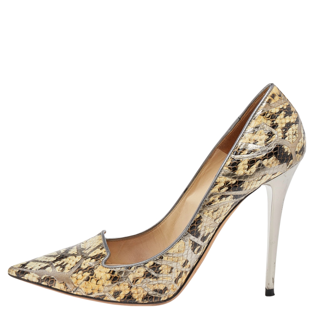 

Jimmy Choo Brown/Beige Python Embossed Leather Pumps Size
