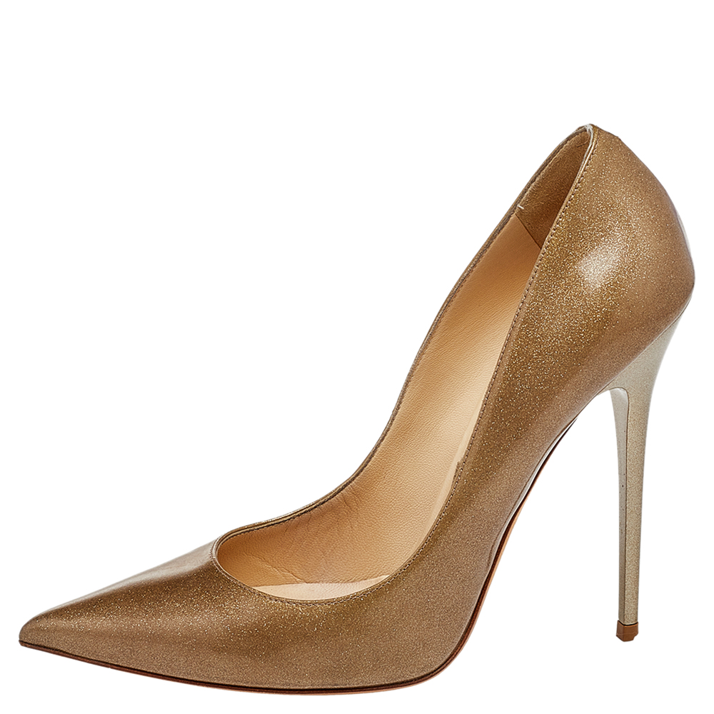 

Jimmy Choo Gold Glitter And Patent Leather Anouk Pointed Toe Pumps Size