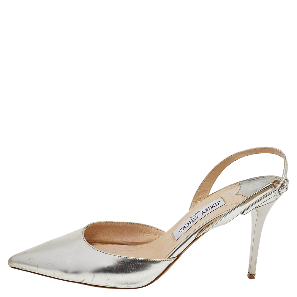 

Jimmy Choo Silver Leather Gill Slingback Sandals Size