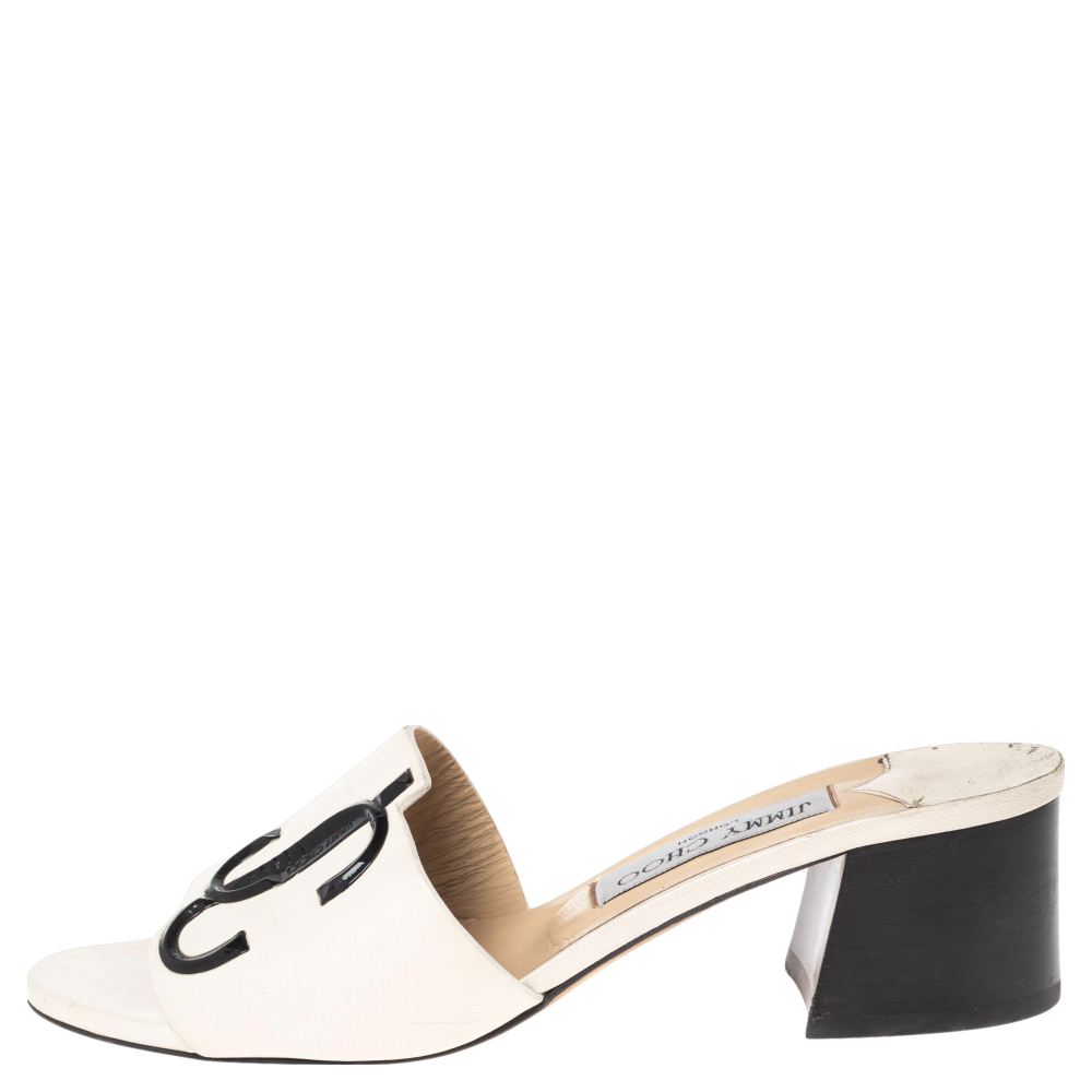 

Jimmy Choo White Leather JC Slide Sandals Size