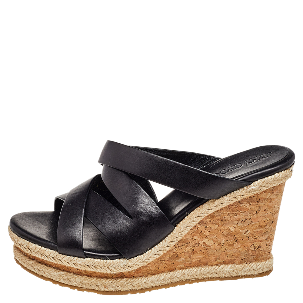 

Jimmy Choo Black Leather Wedge Sandals