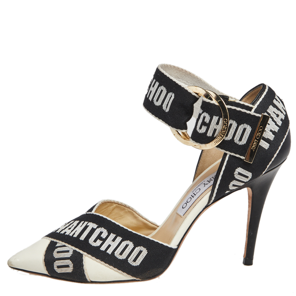 

Jimmy Choo Beige/Black Fabric and Leather Bea Pumps Size