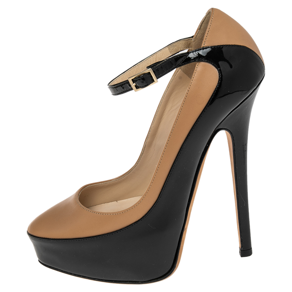 Jimmy Choo Black/Nude Patent and Leather Siskin Pumps Size