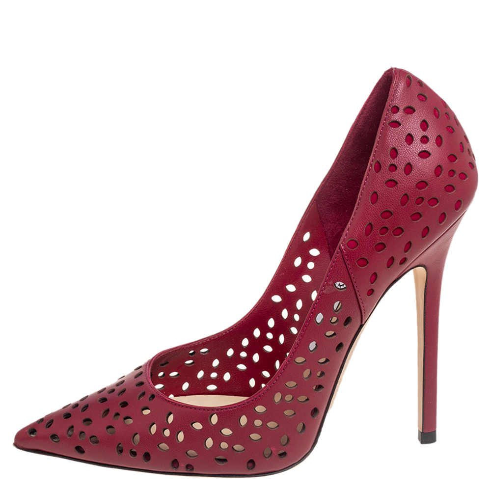 

Jimmy Choo Raspberry Pink Perforated Leather Anouk Pointed Toe Pumps Size