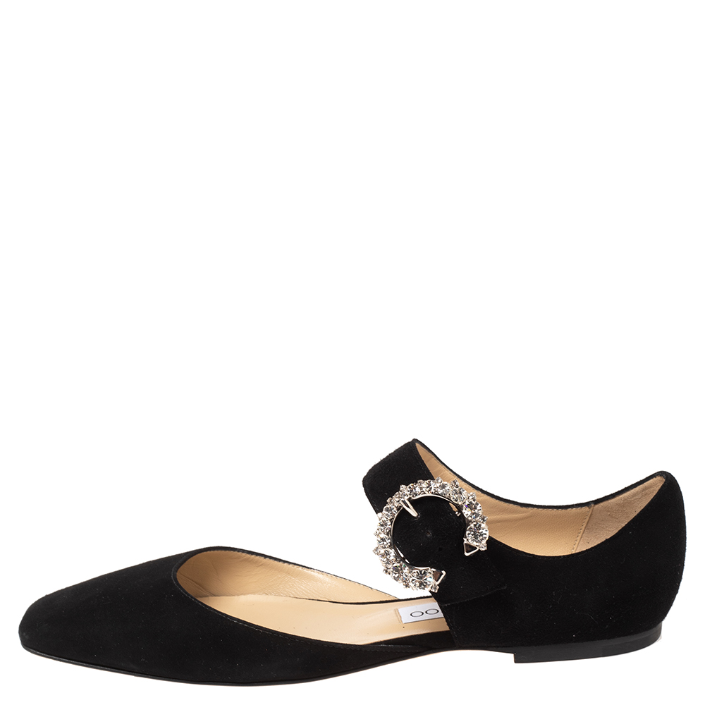 

Jimmy Choo Black Suede Gin Crystals D' Orsay Flats Size