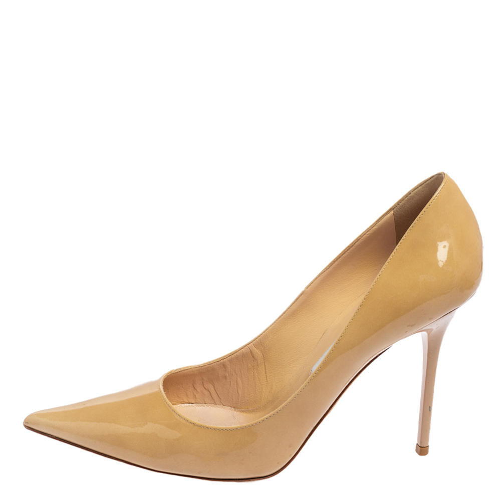 

Jimmy Choo Beige Patent Leather Anouk Pointy-Toe Pumps Size