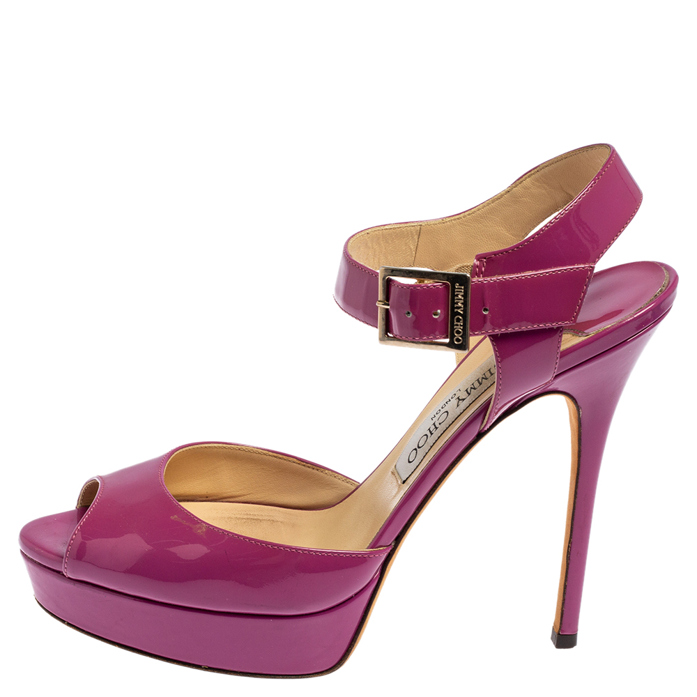 

Jimmy Choo Purple Patent Leather Linda Ankle Strap Platform Sandals Size