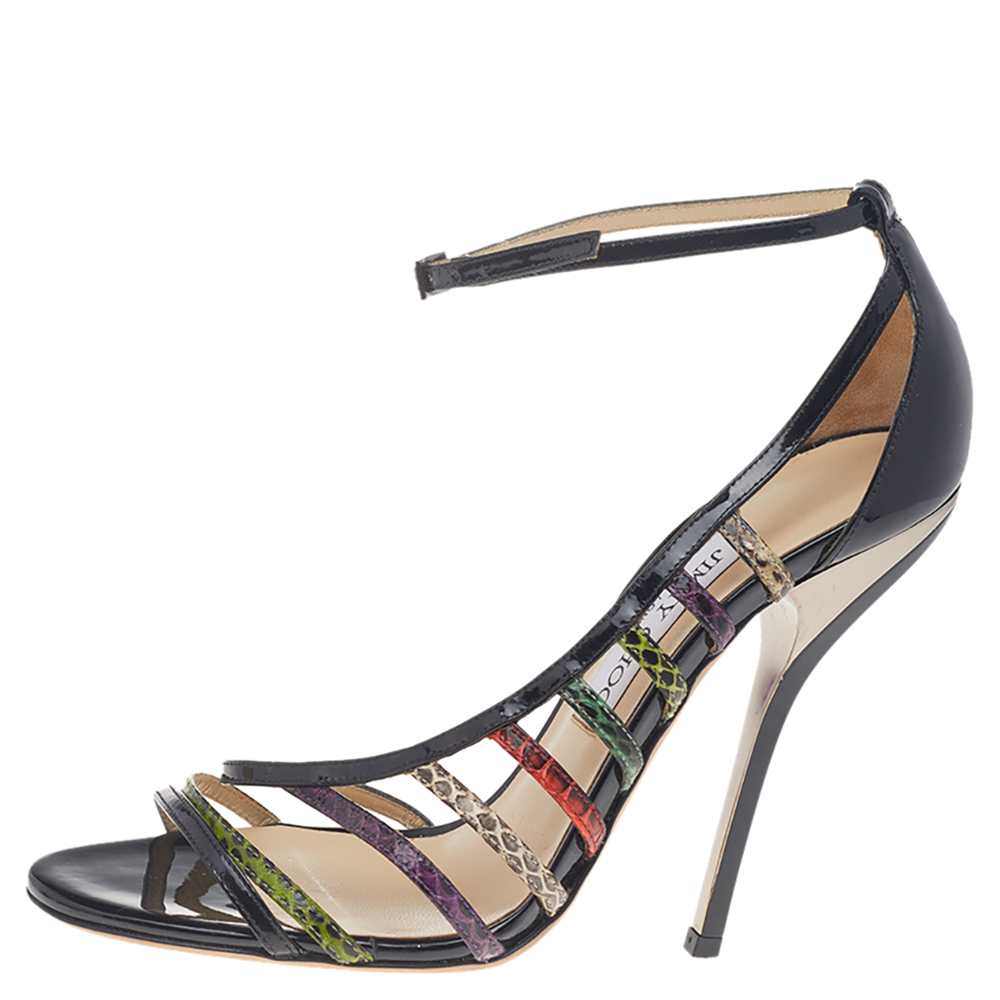

Jimmy Choo Multicolor Patent Leather And Snakeskin Strappy Sandals Size