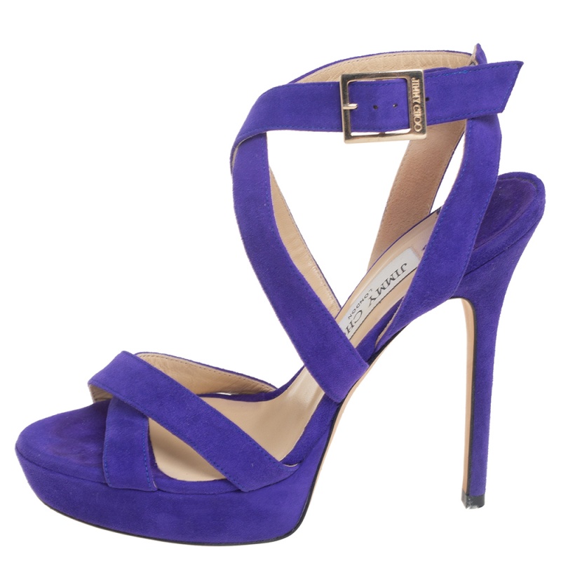 

Jimmy Choo Blue Suede Maitai Strappy Platform Sandals Size