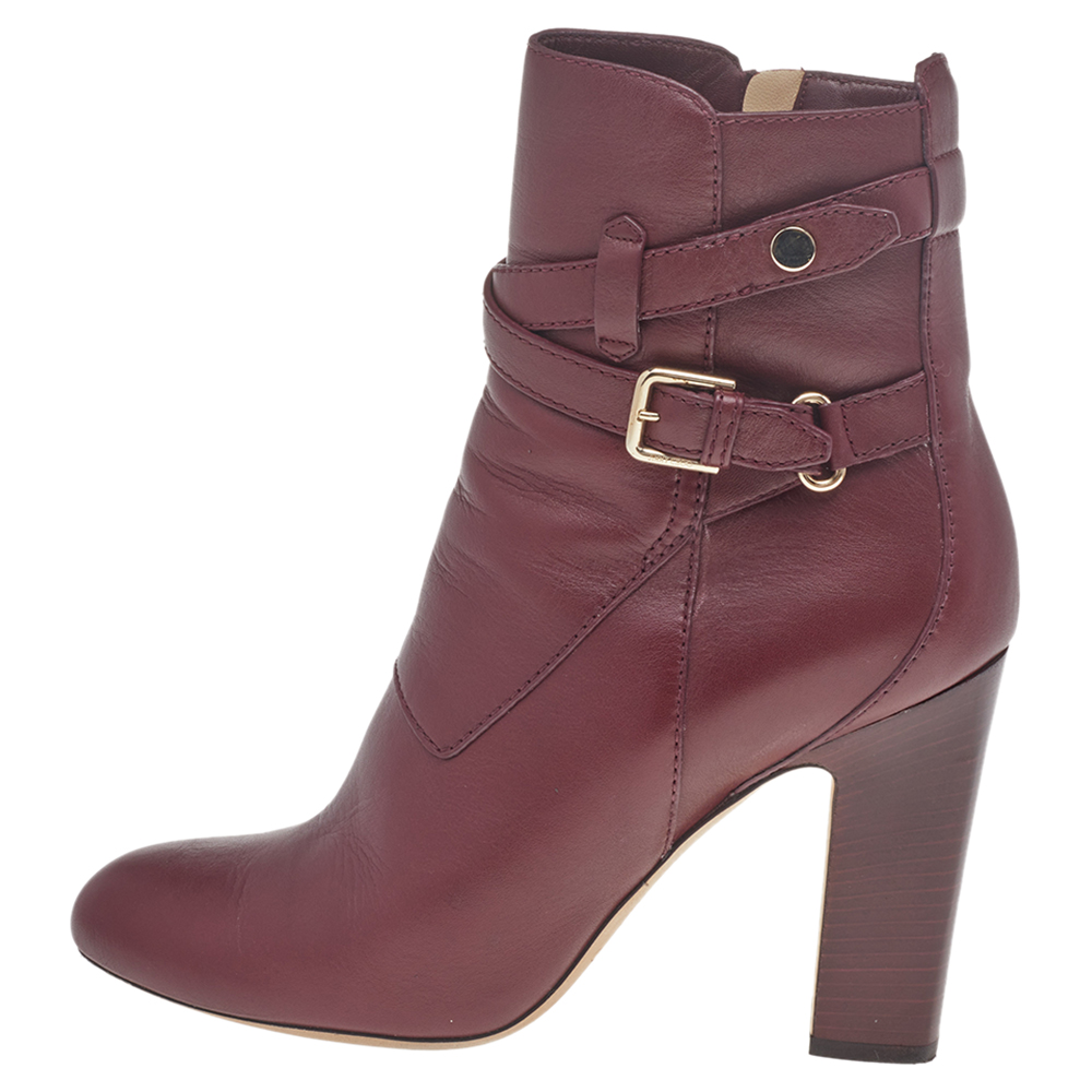 

Jimmy Choo Burgundy Leather Biker Mid Calf Length Boots Size 37