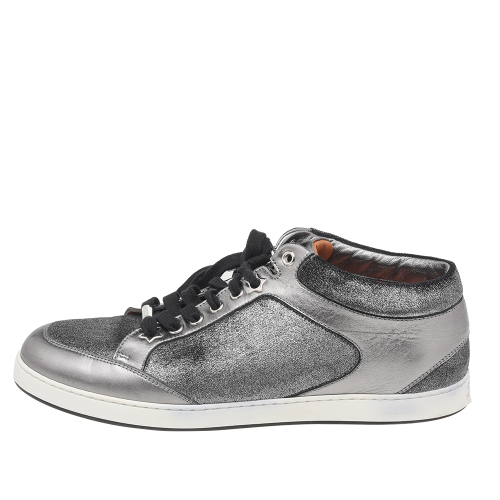 

Jimmy Choo Metallic Grey Leather And Fabric Miami Low Top Sneakers Size