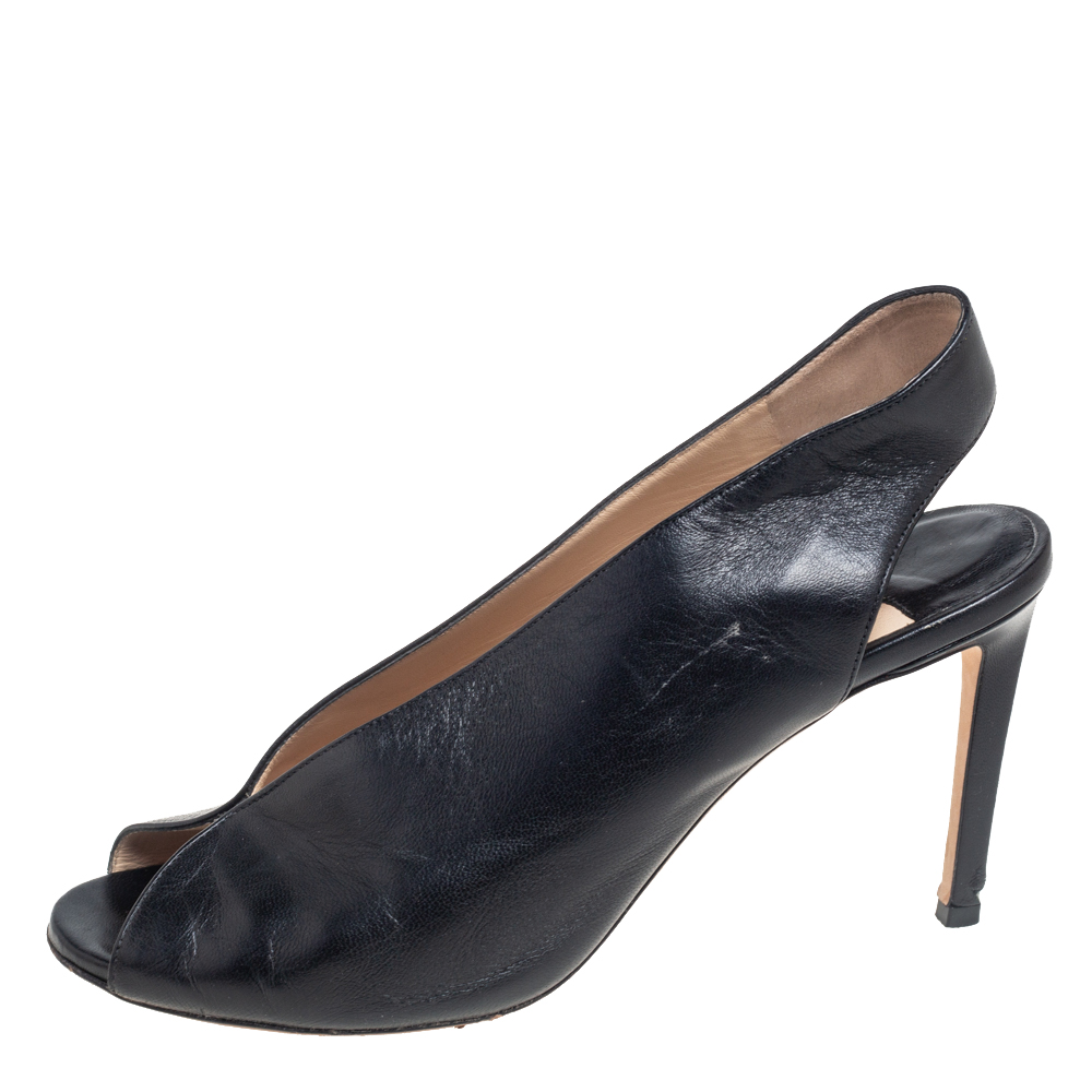 

Jimmy Choo Black Leather Peep Toe Slingback Sandals Size