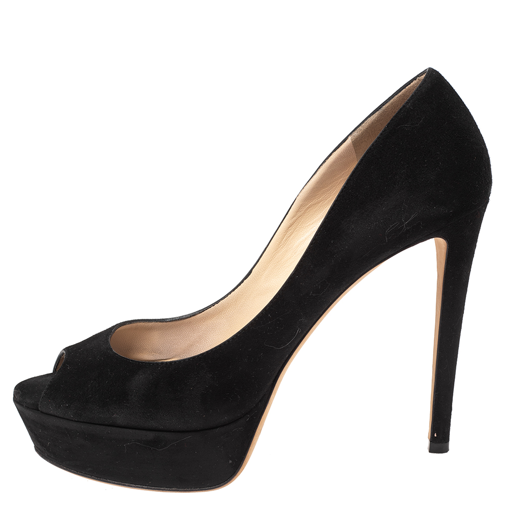 

Jimmy Choo Black Suede Peep Toe Platform Sandals Size