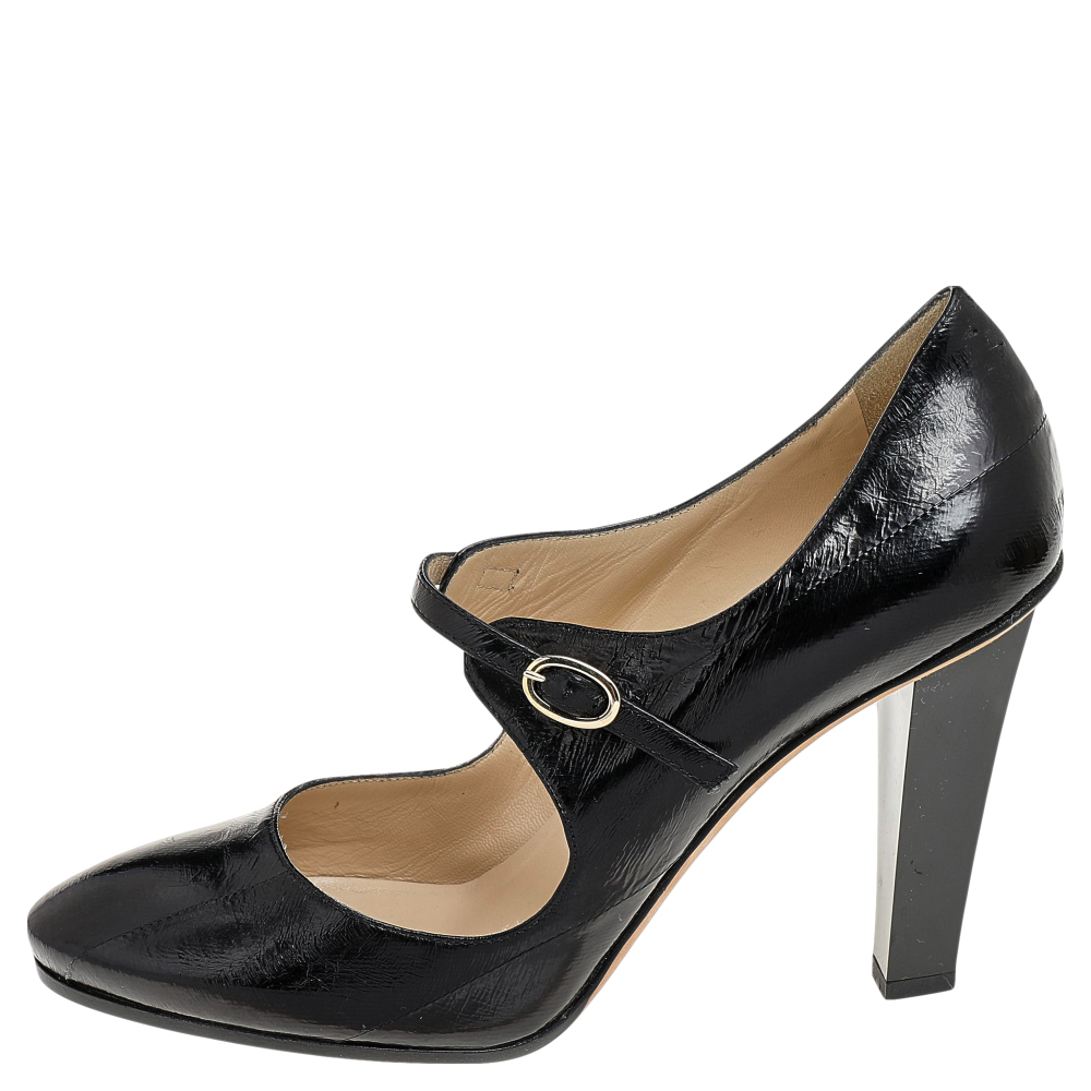 

Jimmy Choo Black Eel Leather Mary Jane Pumps Size