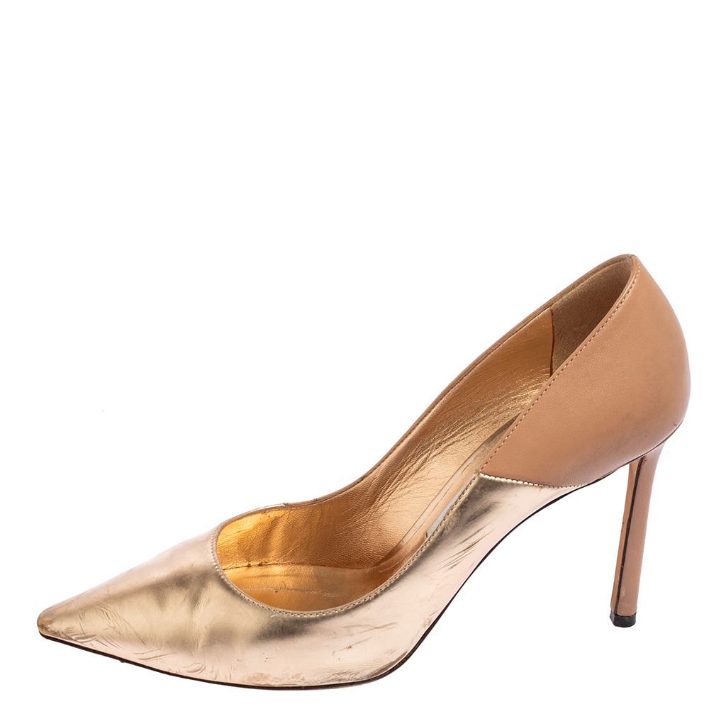 

Jimmy Choo Beige/Gold Leather Romy Pumps Size