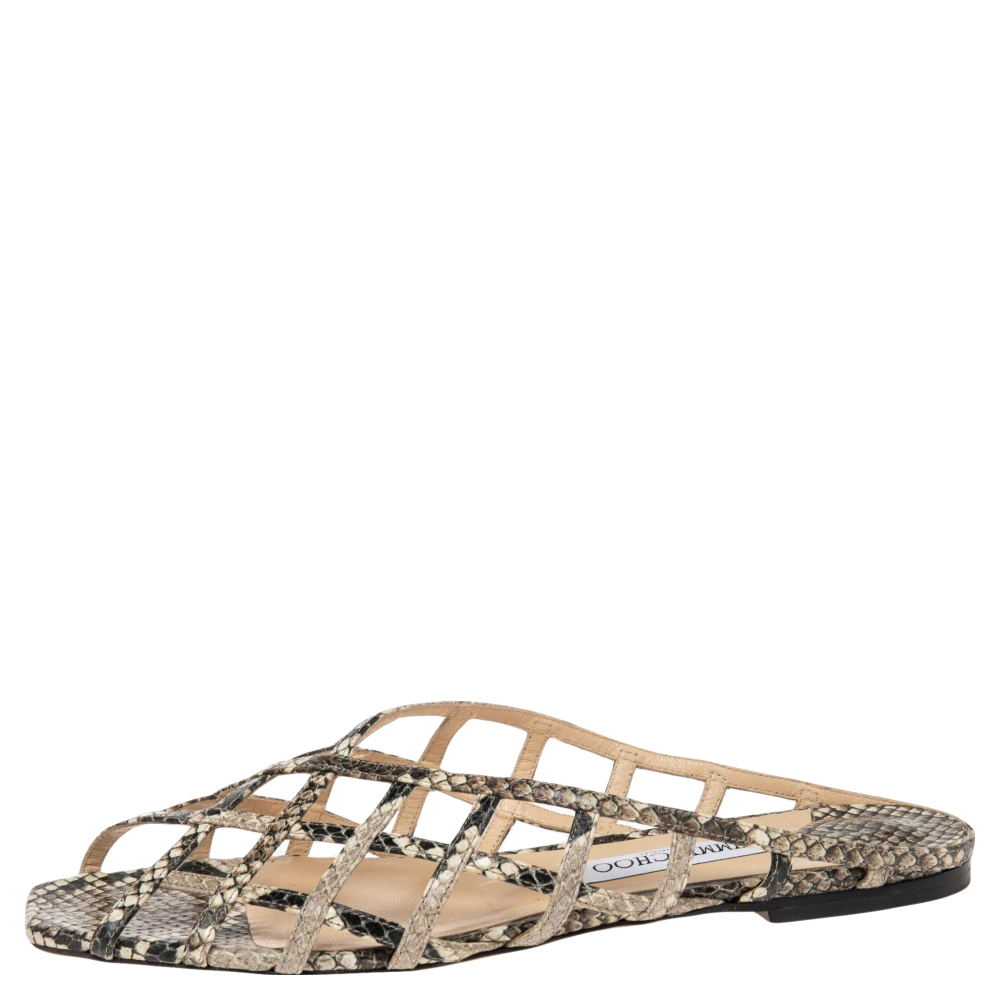 

Jimmy Choo Grey/Black Python Embossed Leather Slip On Sandals Size