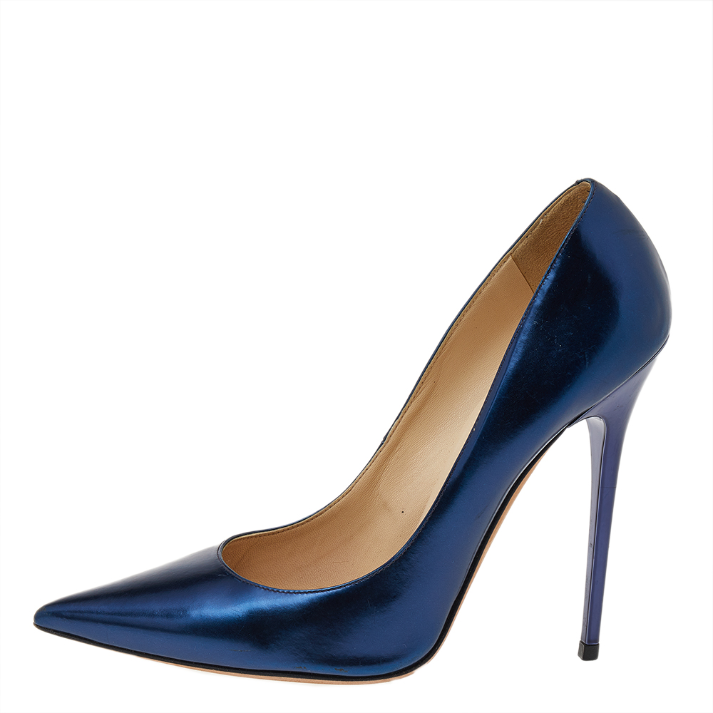

Jimmy Choo Metallic Blue Leather Anouk Pointed Toe Pumps Size