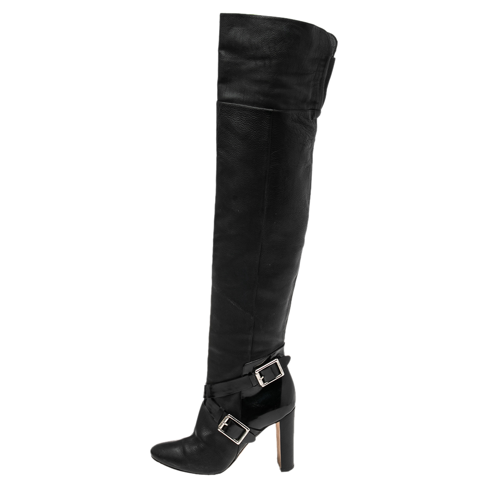 

Jimmy Choo Black Leather Knee Length Pointed Toe Boots Size