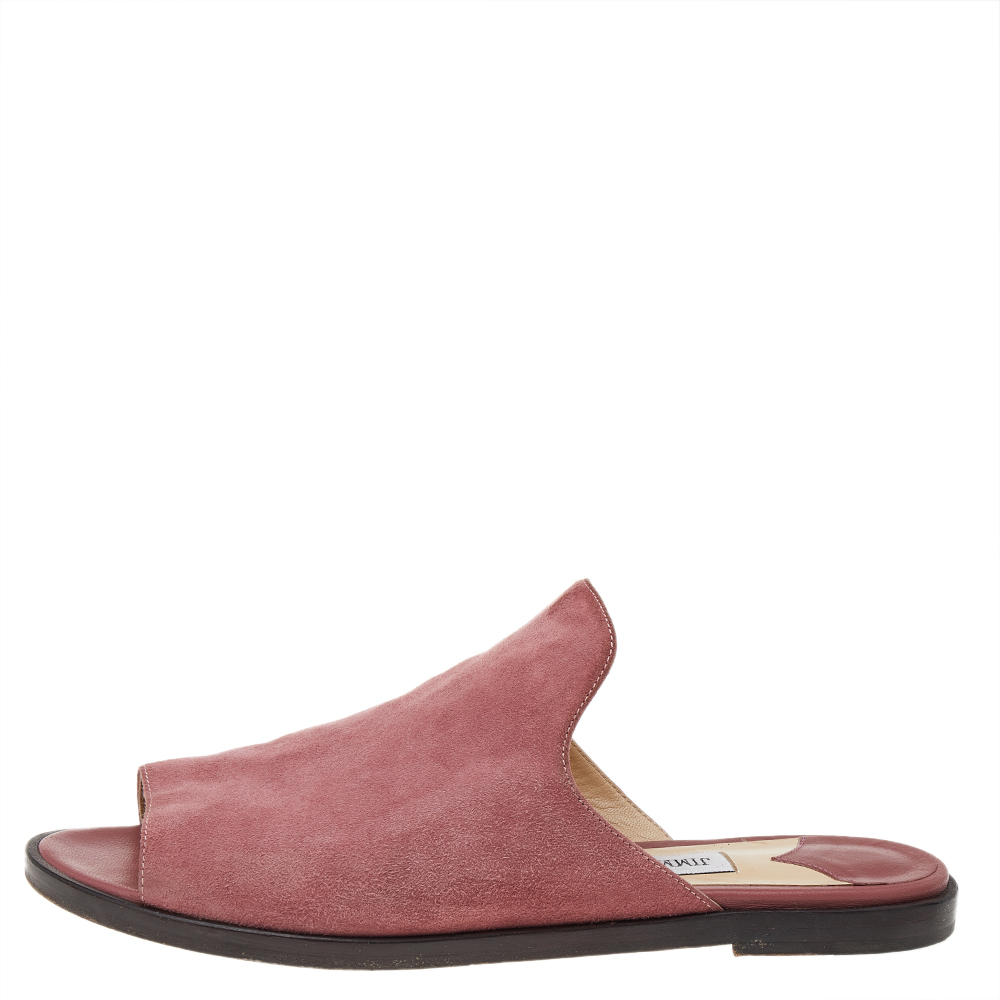 

Jimmy Choo Pink Suede Flat Slide Sandals Size