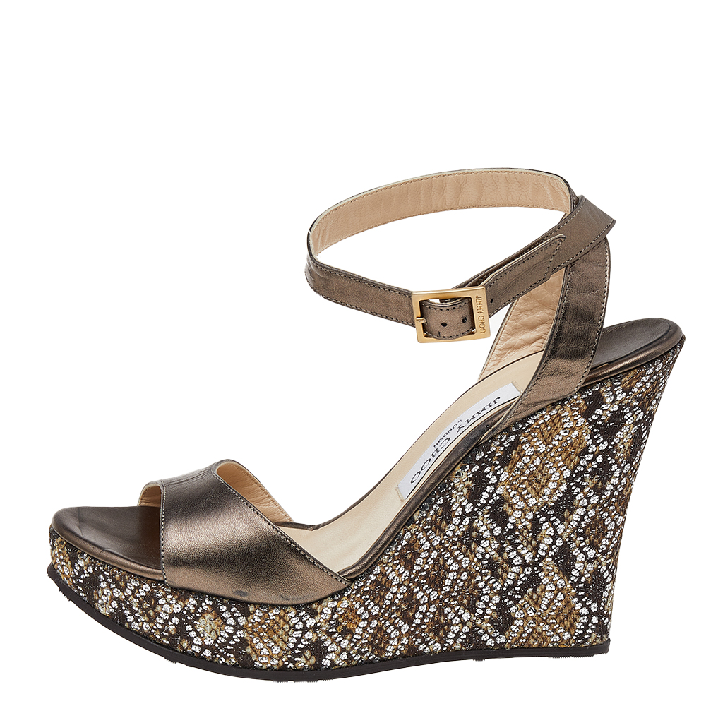 

Jimmy Choo Metallic Leather Wedge Platform Sandals Size