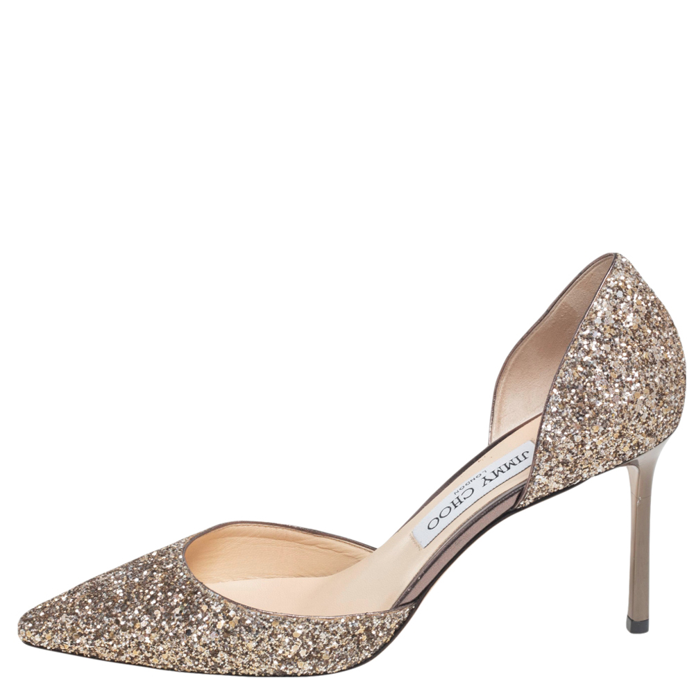

Jimmy Choo Gold Glitter Addison D'orsay Pumps Size