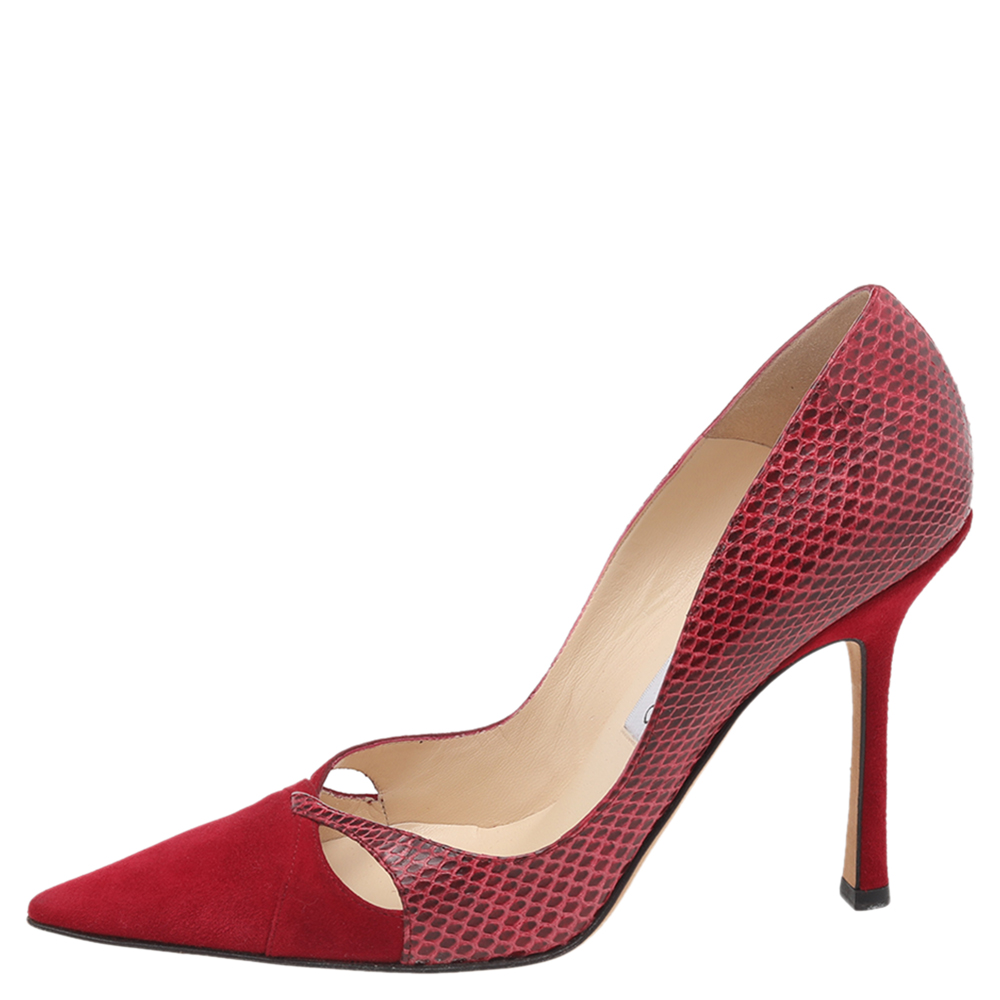 

Jimmy Choo Red Suede And Snakeskin Embossed Leather Pumps Size