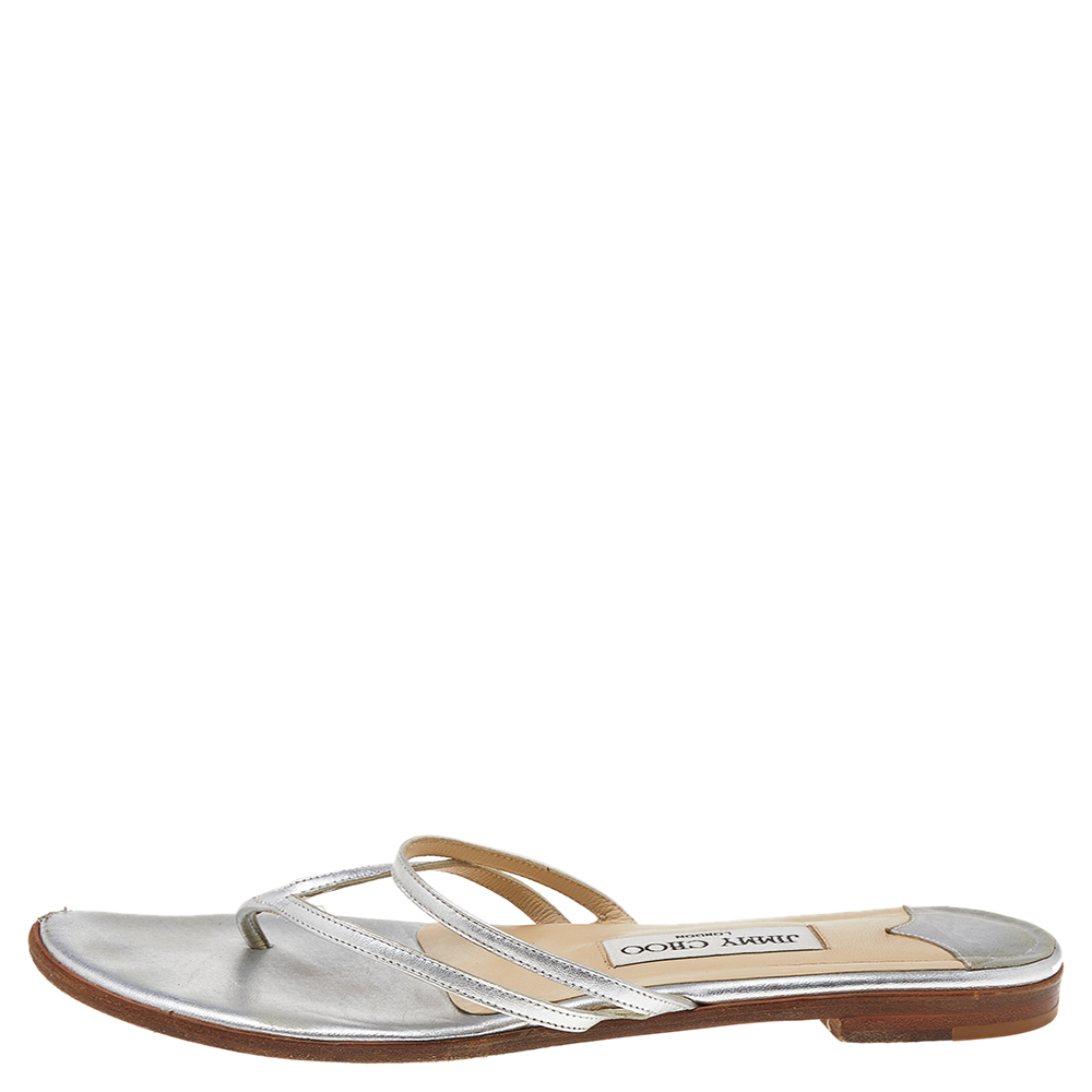 

Jimmy Choo Silver Leather Thong Flats Size