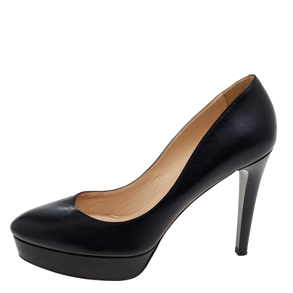 

Jimmy Choo Black Leather Cosmic Platform Pumps Size