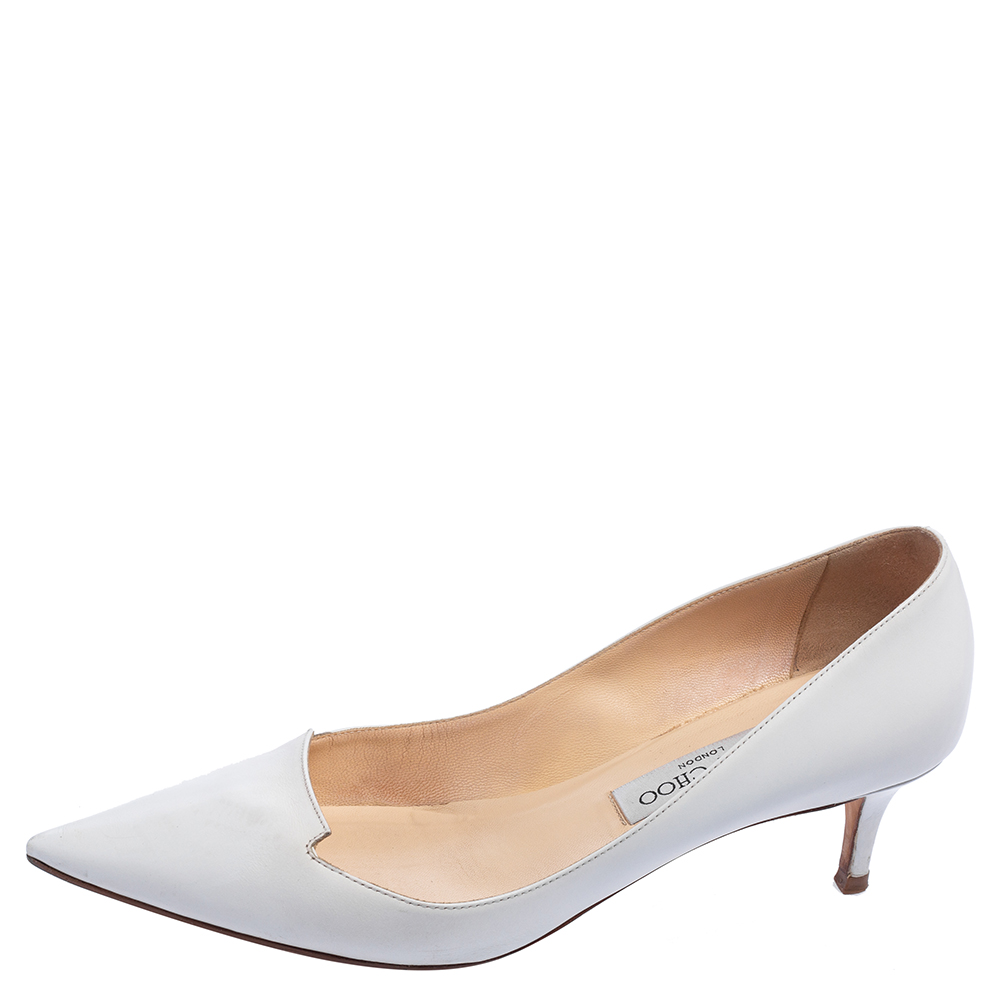 

Jimmy Choo Whitte Leather Pointed Toe Pumps Size, White