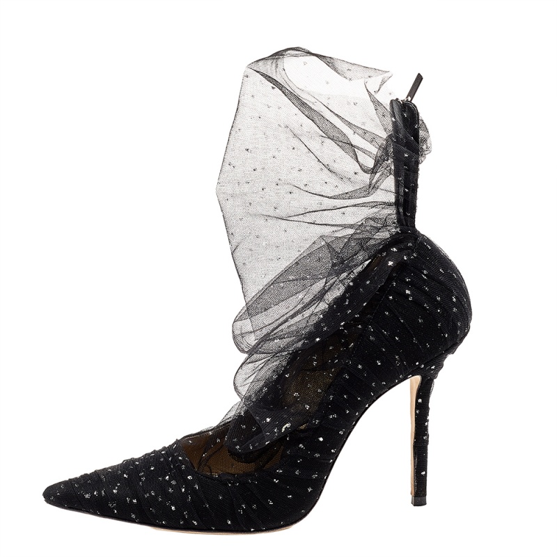 

Jimmy Choo Black/Silver Glitter Tulle and Suede Pointed Toe Lavish Pumps Size