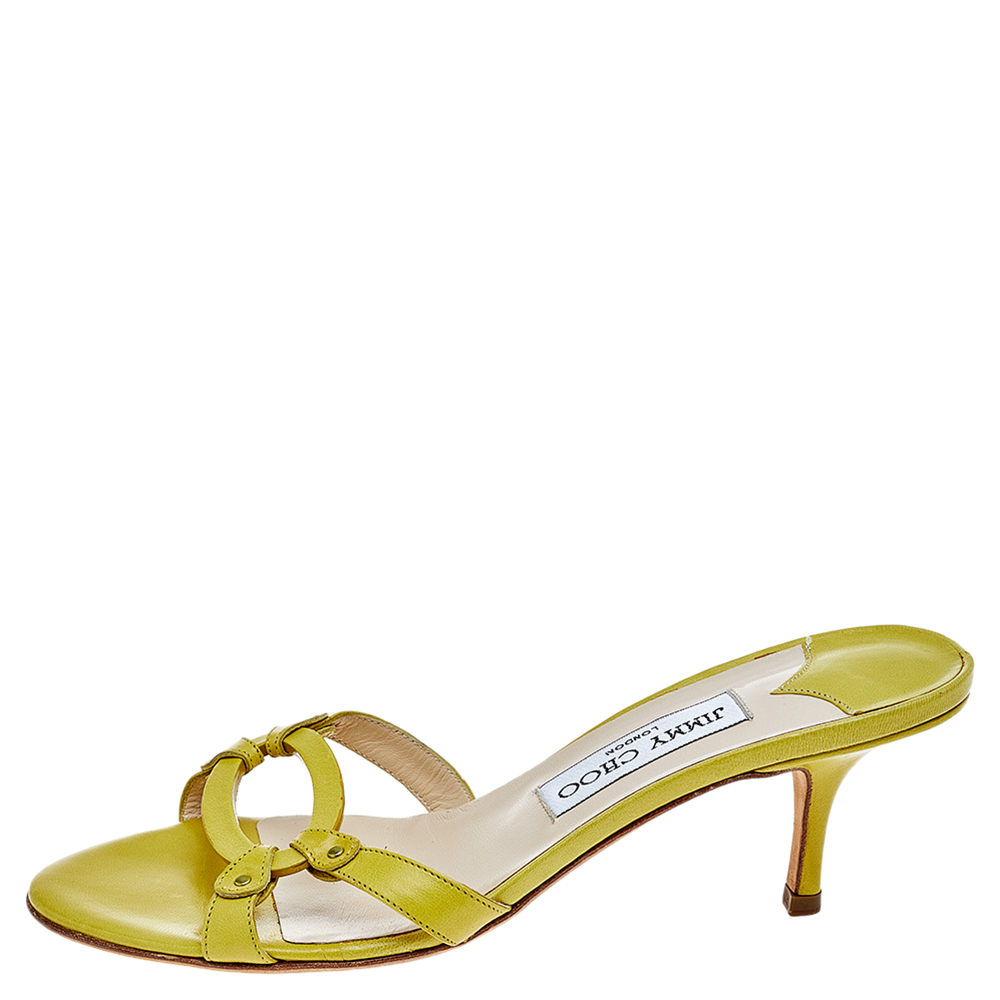 

Jimmy Choo Yellow Leather Slide Sandals Size