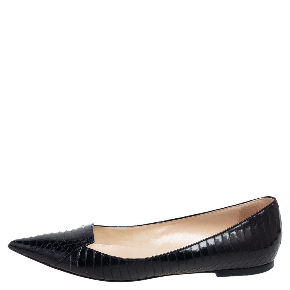 

Jimmy Choo Black Python Leather Attila Pointed Toe Flats Size