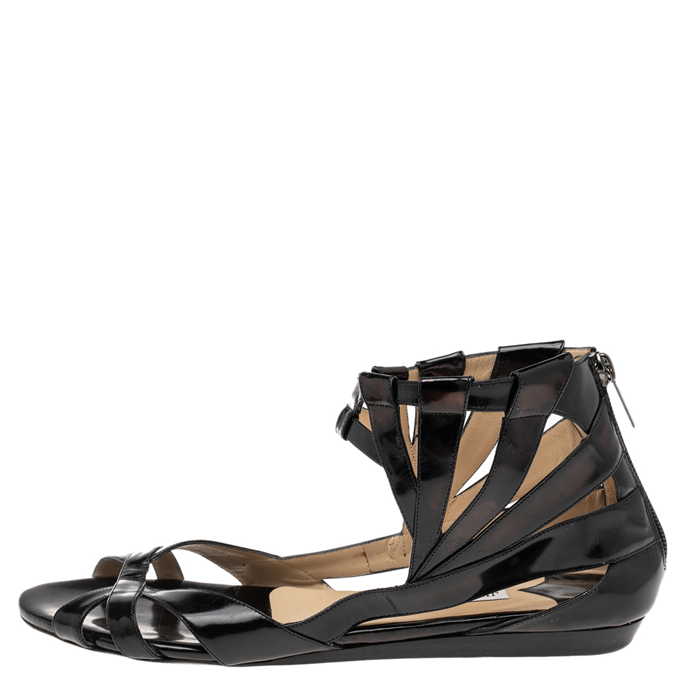 

Jimmy Choo Black Patent Leather Flat Sandals Size