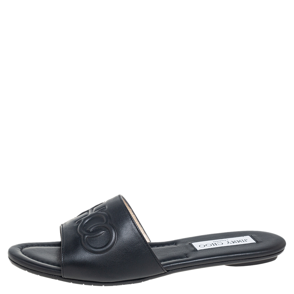 

Jimmy Choo Black Leather Slip On Flat Sandals Size