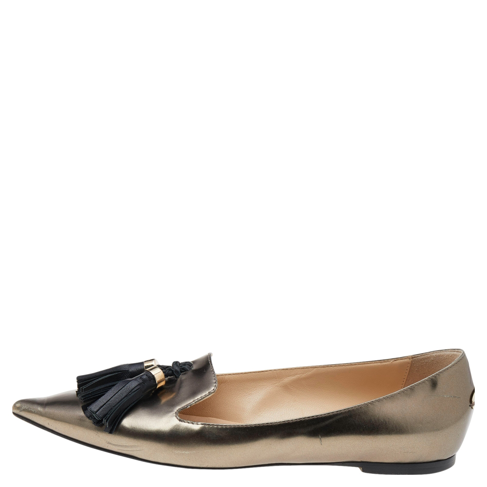 

Jimmy Choo Metallic Leather Gabby Fringe Pointed Toe Ballet Flats Size