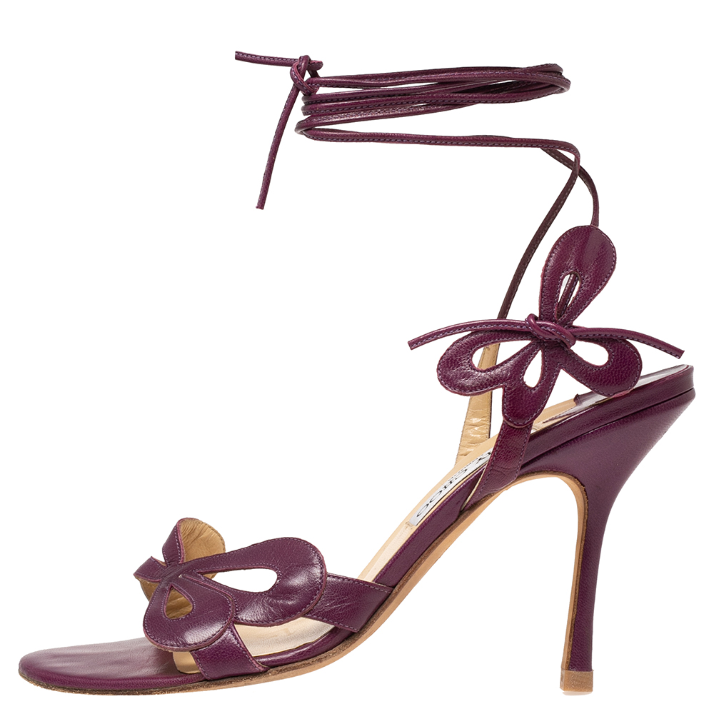 

Jimmy Choo Purple Leather Butterfly Lace-Up Sandals Size