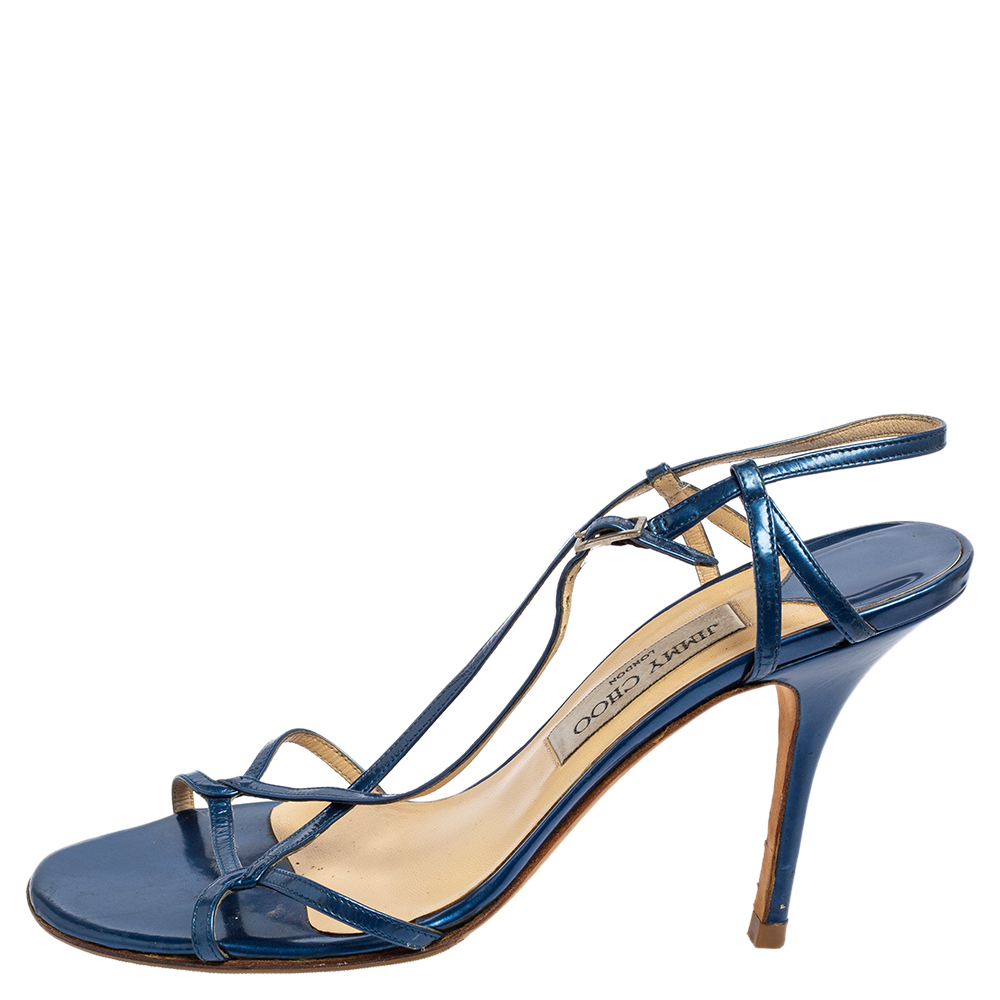 

Jimmy Choo Blue Leather Slingback Sandals Size