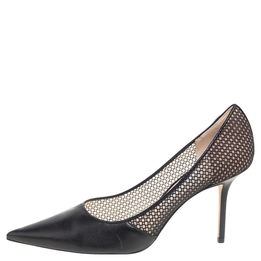 

Jimmy Choo Black Mesh and Leather Love Pointed-Toe Pumps Size